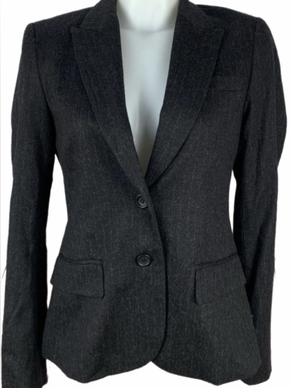 Theory Charcoal Wool Pinstripe Two-Button Blazer - Size 8